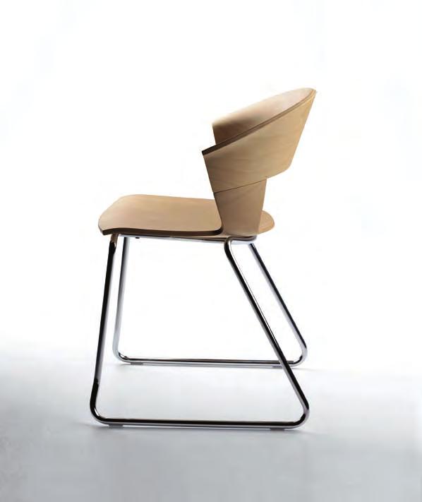 Stackable. Optional leather seat. Available in beech or wenge wood.