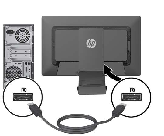 Para obter operação digital DisplayPort, conecte o cabo de sinal DisplayPort no conector DisplayPort na parte dianteira do monitor e a outra extremidade no conector DisplayPort no computador (o cabo