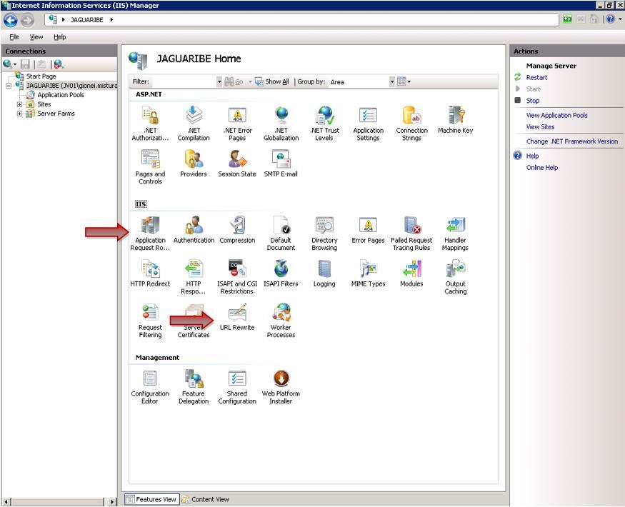 2.2. Configuração do Application Request Routing Na raiz do servidor, abra a