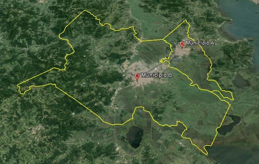 43 Figura 06 - Delimitação dos municípios A e B. Fonte: Google Earth, 2015.
