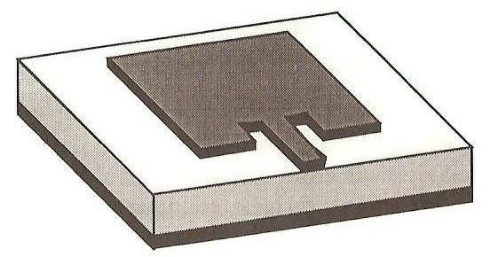 Fig.3.3. Geometria de antena alimentada por linha de microfita. As dimensões das linhas de microfita podem ser obtidas por meio de modelos clássicos.