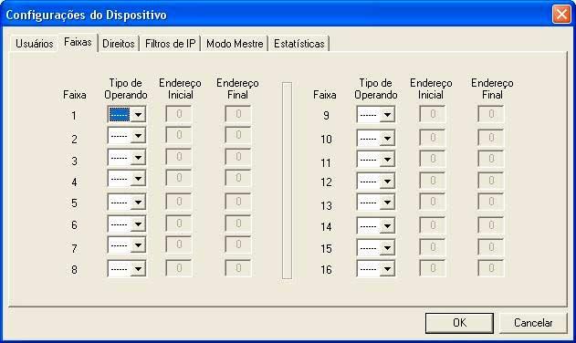 3. Configuração Faixas Faixas de operandos são utilizadas para restringir o acesso de determinados usuários aos operandos do CP.