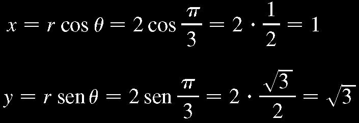 Exemplo 2 Converta o ponto (2, /3) de coordenadas polares para cartesianas.