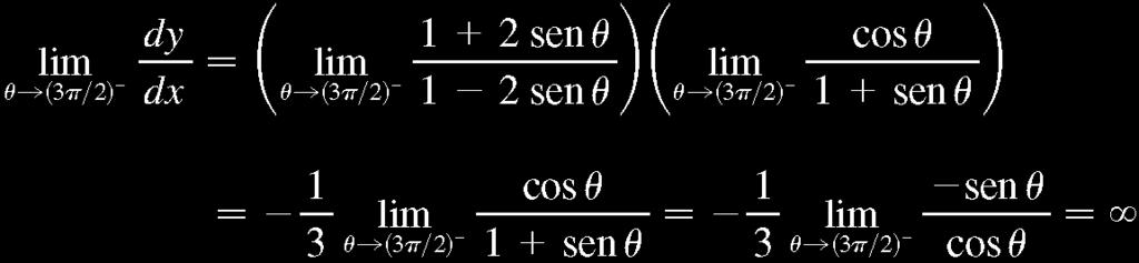 Exemplo 9 Solução continuação Portanto, existem tangentes horizontais nos pontos e tangentes verticais em Quando = 3