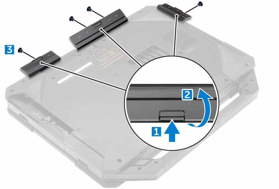 Instalar a unidade óptica 1. Insira a unidade óptica na ranhura no computador. 2. Aperte os parafusos para fixar a unidade óptica ao computador. 3. Instalar: a. unidade de disco rígido b. bateria 4.