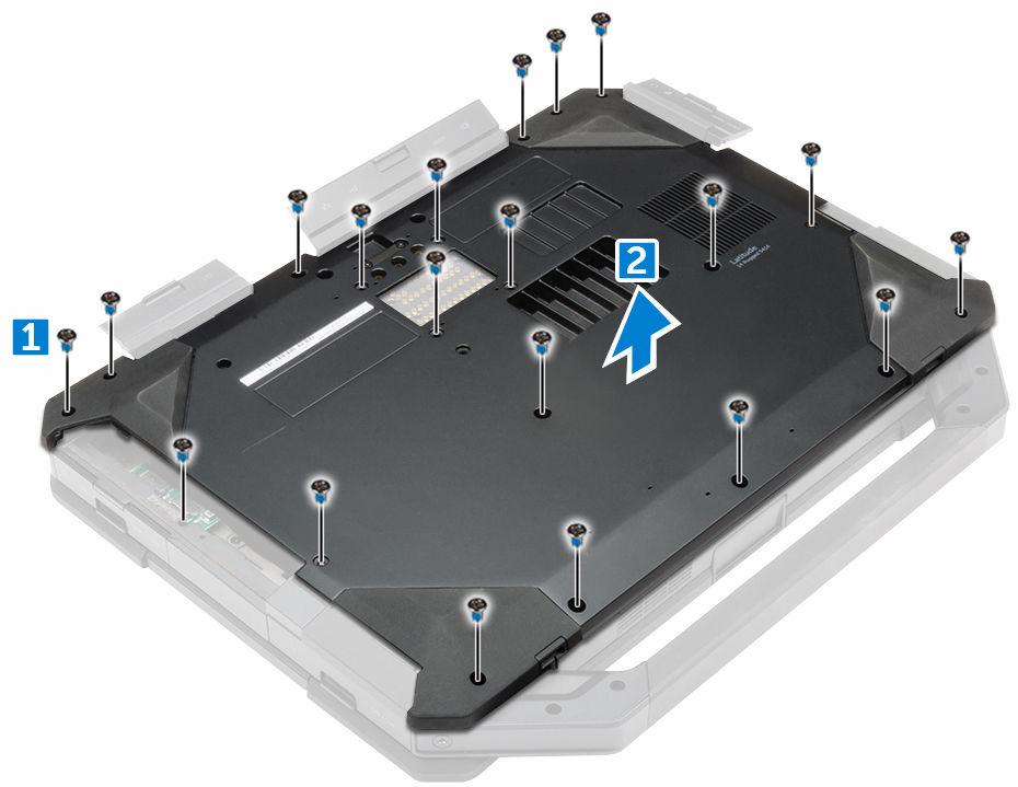 Instalação da tampa da base 1. Aperte os parafusos que fixam as portas I/O, traseira e HDMI ao chassi do computador. 2. Carregue firmemente nas portas até ouvir um clique e o fecho ficar engatado. 3.