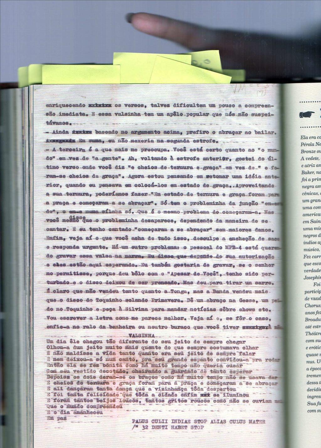 Fig. 3: Segunda parte da carta de Chico para Vinícius. (ZAPPA, 2011, p.