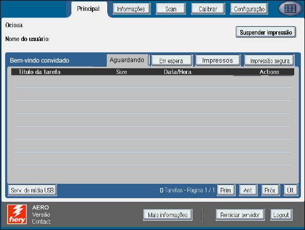 BEM-VINDO 8 ETAPA 2 Configuração do Integrated Color Server Fiery Color Server no painel de controle da impressora digital 1 Certifique-se de que a tela de informações do painel de controle da