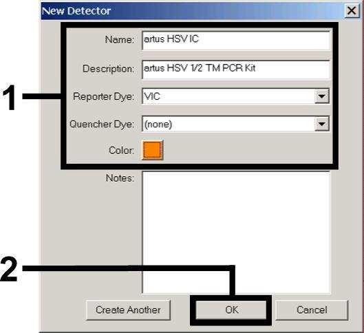 Fig. 6: Criação do detector específico do Controlo interno (Detector Manager) para HSV-1/HSV-2.
