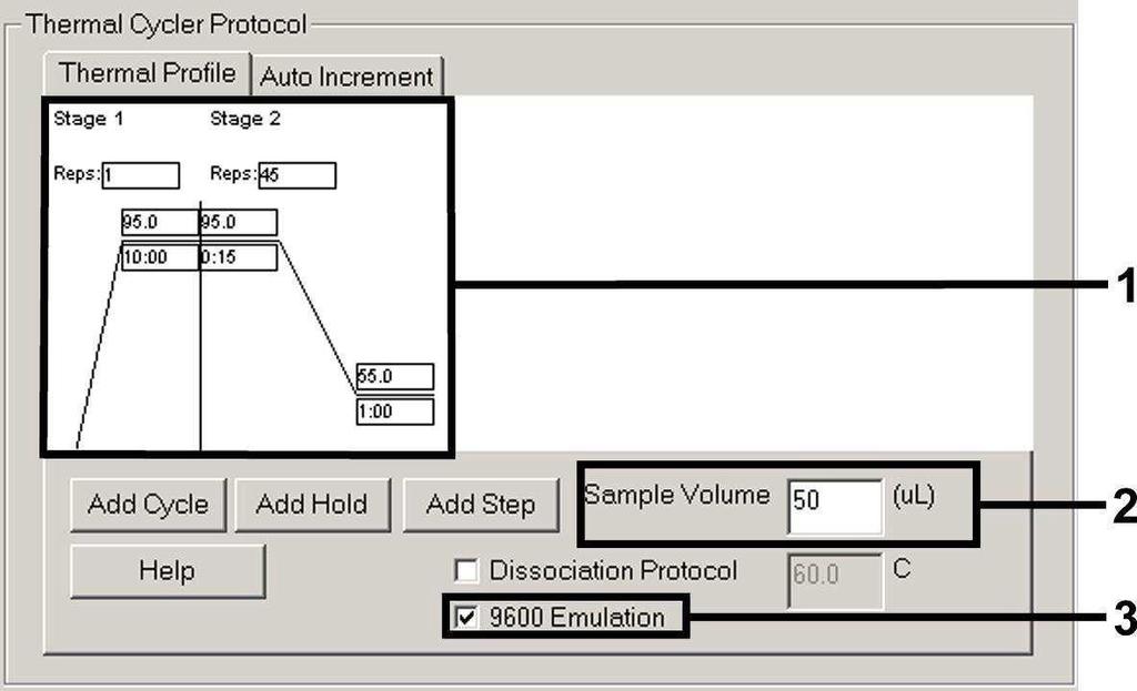 Fig. 10: Criação do perfil de temperatura. 8.5.1.5 Gravação do ensaio de PCR Agora, grave as definições introduzidas (Setup) como máscara, de modo que elas possam ser reutilizadas, seja na versão original ou com modificações.