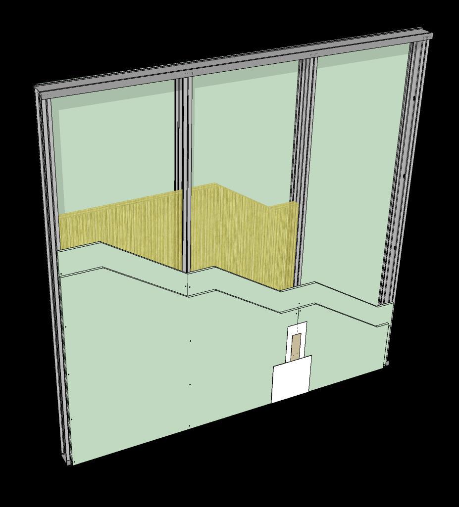 1. Chapas drywall Knauf 2. Perfil montante 3. Massa para tratamento de juntas 4. Tela de fibra de vidro 5. Perfil guia 6.