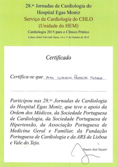 Anexo 5 Certificado de Participação nas 28 as Jornadas de Cardiologia