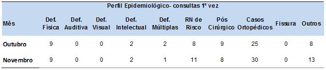 Perfil epidemiológico (consultas de primeira vez) Quanto ao perfil epidemiológico dos pacientes que foram atendidos de primeira vez no NIR Jardim Soares, no mês de novembro, verifica-se maior número