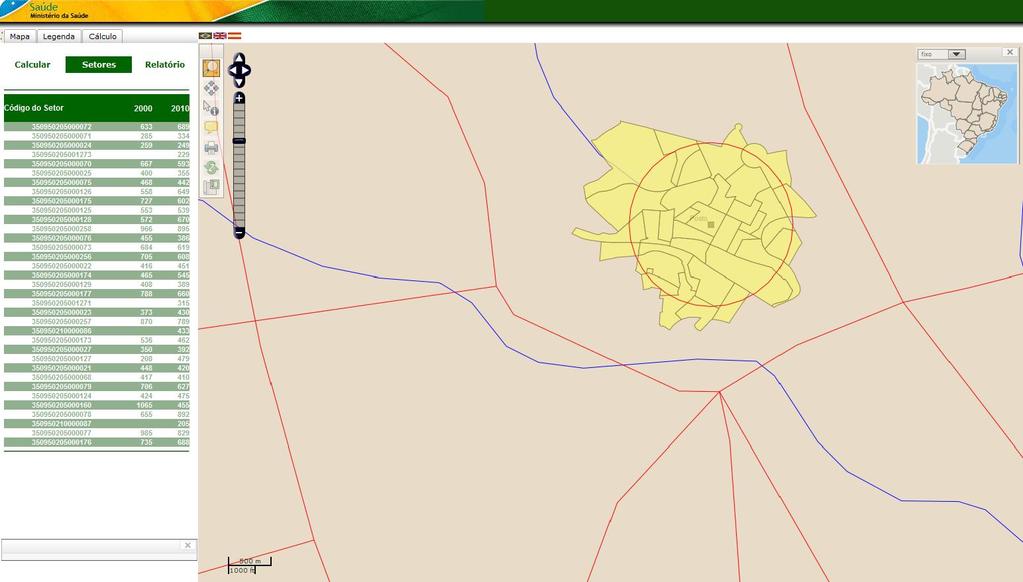 Para visualizar o resultado do cálculo o usuário deve acessar a guia Setores, para ter acesso a uma tabela