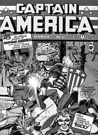 A capa da primeira edição norte-americana da revista do Capitão América demonstra sua associação com a participação dos Estados Unidos na luta contra: a) a Tríplice Aliança, na Primeira Guerra