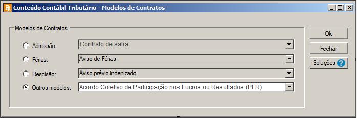 8. Modelos de Contratos Na opção Modelos de Contratos, você poderá utilizar os modelos disponíveis de contratos de admissão, férias, rescisão e outros. Verifique conforme a seguir: 1.