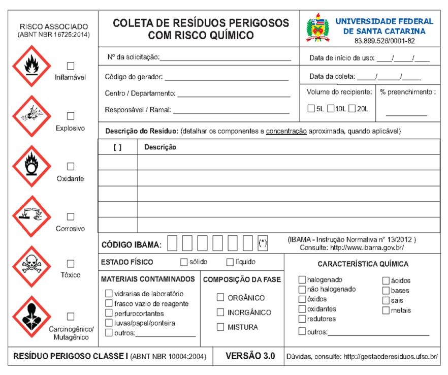 MANUAL DE PREENCHIMENTO Rótulo de Resíduos com Risco Químico Versão 3.