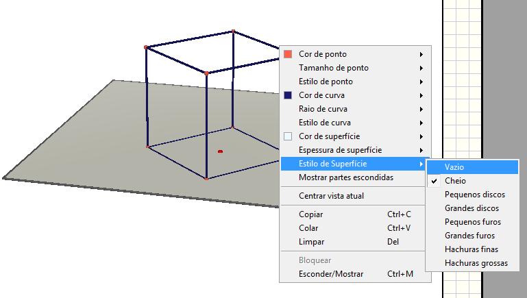 Além disso, podemos modificar o estilo da superfície do cubo. Para isso, é suficiente selecioná-lo com botão direito do mouse, depois de ter ativado a seta.