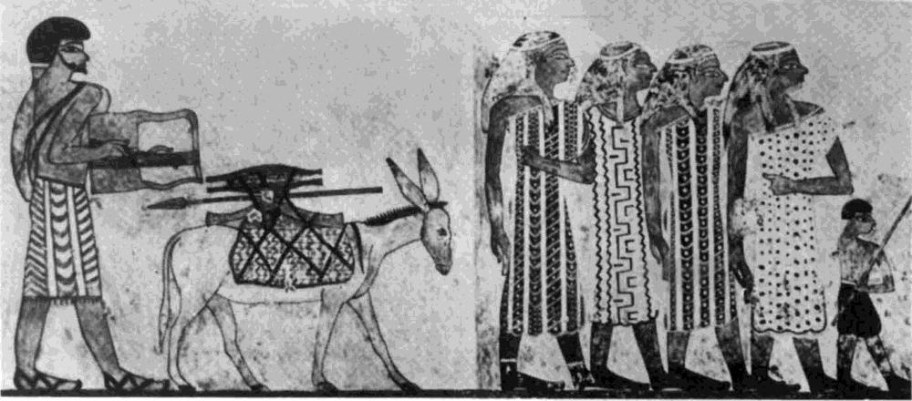 Caravana semítica do oeste (amorréia ou «asiática») que está na pintura de uma tumba (ca. 1890 a.c.) em Beni Hasan, Egito, (Instituto Oriental, Universidade de Chicago) O antigo Oriente Próximo, Terceiro Milênio.