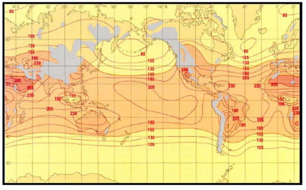 TEMPERATURA DA SUPERFÍCIE DO OCEANO A distribuição da Temperatura da Superfície do Mar, TSM, é fundamentalmente uma função do balanço de calor,