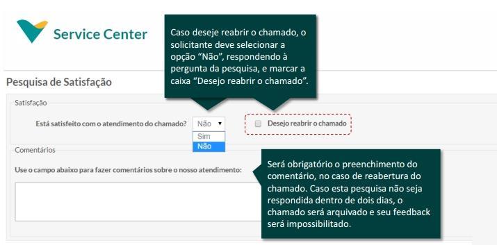 Pesquisa de Satisfação Uma vez concluído o chamado, seu autor receberá uma mensagem por e-mail, na qual será