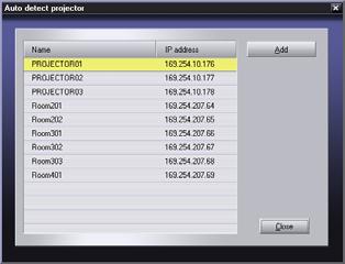 Monitorizar e Controlar o Videoprojector numa Rede 106 4 Seleccione o videoprojector que pretende monitorizar ou controlar e faça clique em Adicionar (Add).