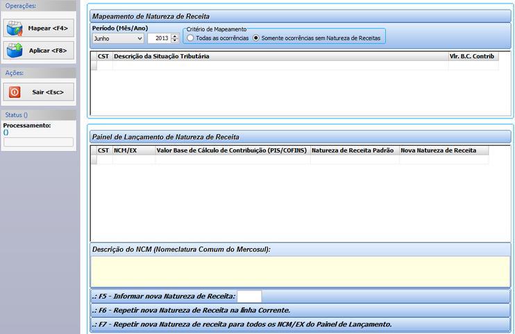 EFD Contribuições : Processamento de Natureza: EFD Contribuições