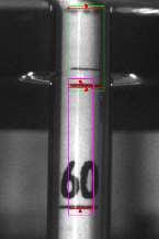 24 - Imagens do alinhamento da escala no ponto 1,650 g/cm 3 do densímetro DN61 com a superfície do líquido de referência.
