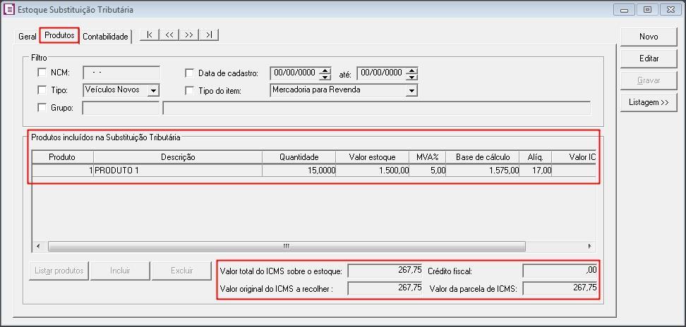 OBS: Os produtos somente serão listados automaticamente, quando a data de cadastro do produto for menor ou igual à data informada no campo DATA DO LEVANTAMENTO DOS ESTOQUES. 3.