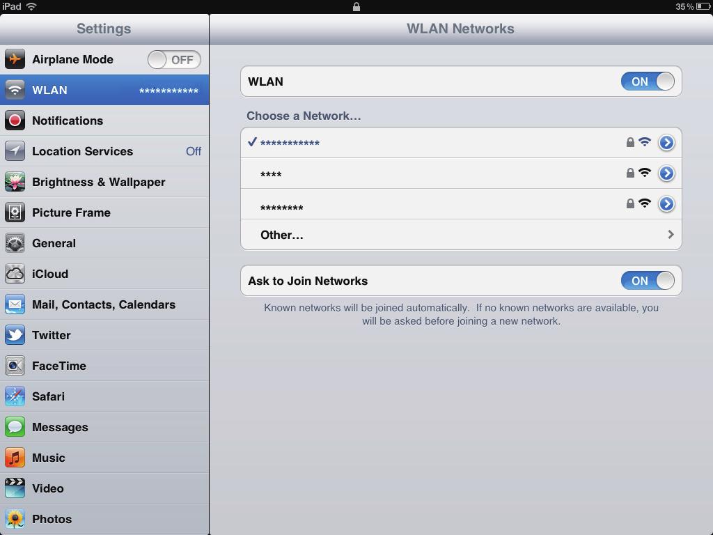 Exemplo 2: Ligar-se a um computador Tablet (por exemplo, ipad) através de WiFi 1. Toque em Definições (Settings) > WLAN (WLAN) para ligar a WLAN. 2. O dispositivo irá automaticamente procurar por redes sem fios e apresentar uma lista de pontos de acesso.