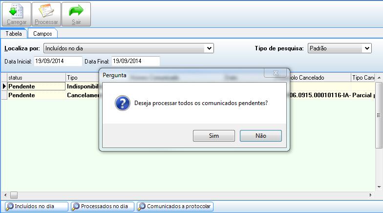 comunicados pendentes clicando em Sim.
