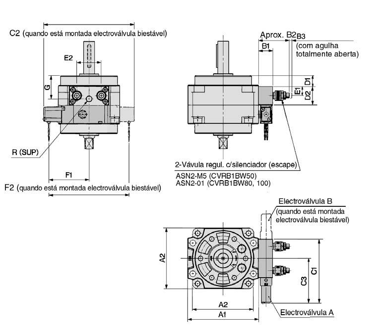 Série CRB1 Cilindro rotativo com electroválvula CD V RB1BW 8 9 S Com electroválvula Com SYJ5 (CVRB1BW5, 63) Com SYJ7 (CVRB1BW8, ) Detector magnético Sem detector D Com detector Também está disponível