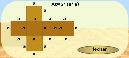Caso você não lembre a fórmula para cálculo da área do cubo, clique sobre o botão que a fórmula é acionada em uma caixa