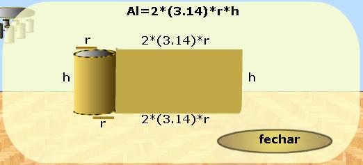 Caso você não lembre a fórmula para cálculo da área do cilindro, clique sobre o botão que a fórmula é acionada em uma