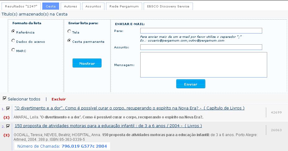 Perfil de interesse Cesta permanente Ao selecionar Cesta ->