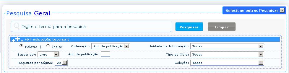 Pesquisa por Palavra x Índice IMPORTANTE: Na pesquisa por palavra todos os acervos (antigos e novos) quando atualizados na catalogação, ficarão disponíveis somente depois que for executada a