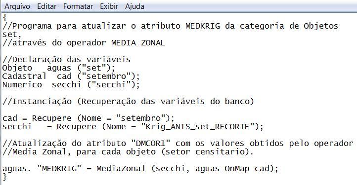 Figura 4 Programa LEGAL para realizar a operação média zonal. 4. Resultados e Discussões 4.