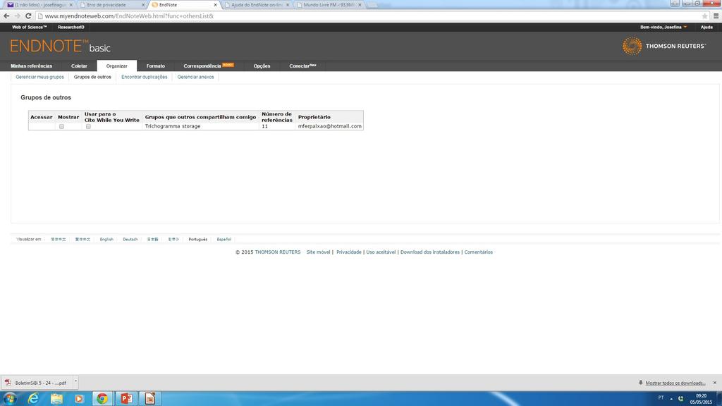 4.2 Gerenciando outros grupos Pastas compartilhadas com outros usuários do EndnoteBasic.