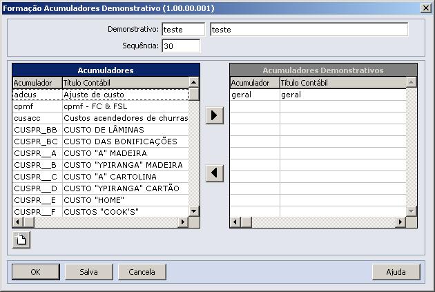 Tela E Mover o acumulador desejado utilizando a seta Exemplo (1) Consulta do Demonstrativo A consulta é