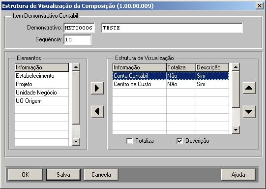 *** Exemplo(4) mais detalhes Visualização por Centro de Custo: Definição do Demonstrativo com visualização por