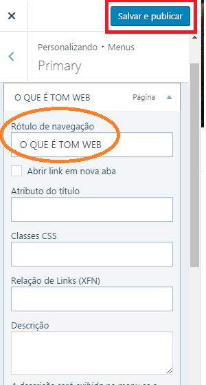 Em seguida, clique em RÓTULO DE NAVEGAÇÃO e coloque o nome da primeira