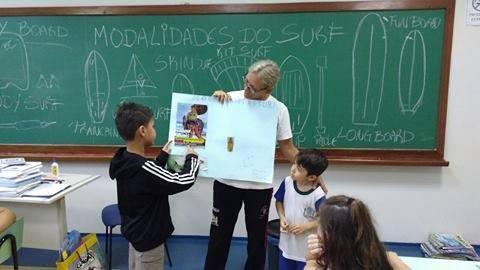 Após todos os alunos participarem da prática do surf eles são levados ao chuveiro público (praia do Pico local onde as atividades são realizadas), se enxáguam para tirar a água salgada e se deslocam