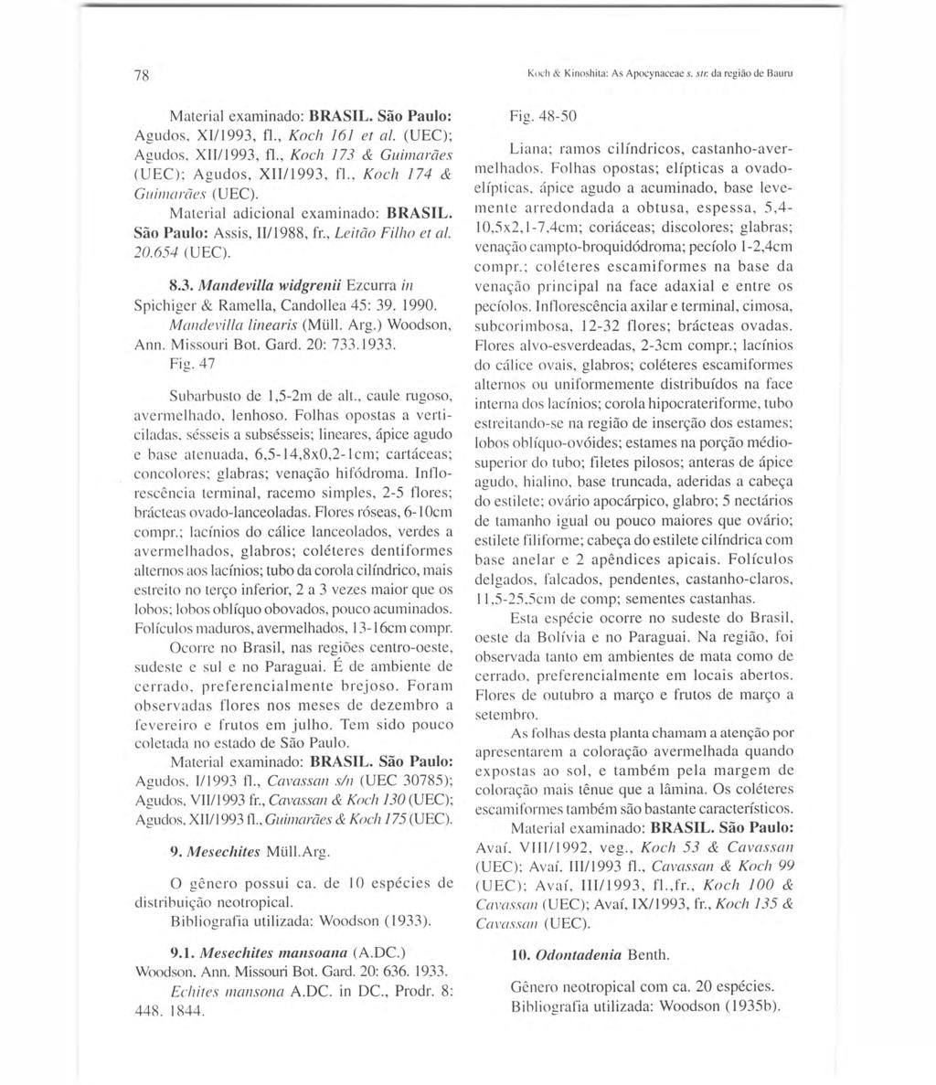 78 Agudos. X111993, fi., Koch 16/ et ai. (UEC); Agudos, XII11993, fi., Koch 173 & Guimarães (UEC); Agudos, XII/1993, fi., Koch 174 & GlIill/arães (UEC). Material adicional examinado: BRASIL.