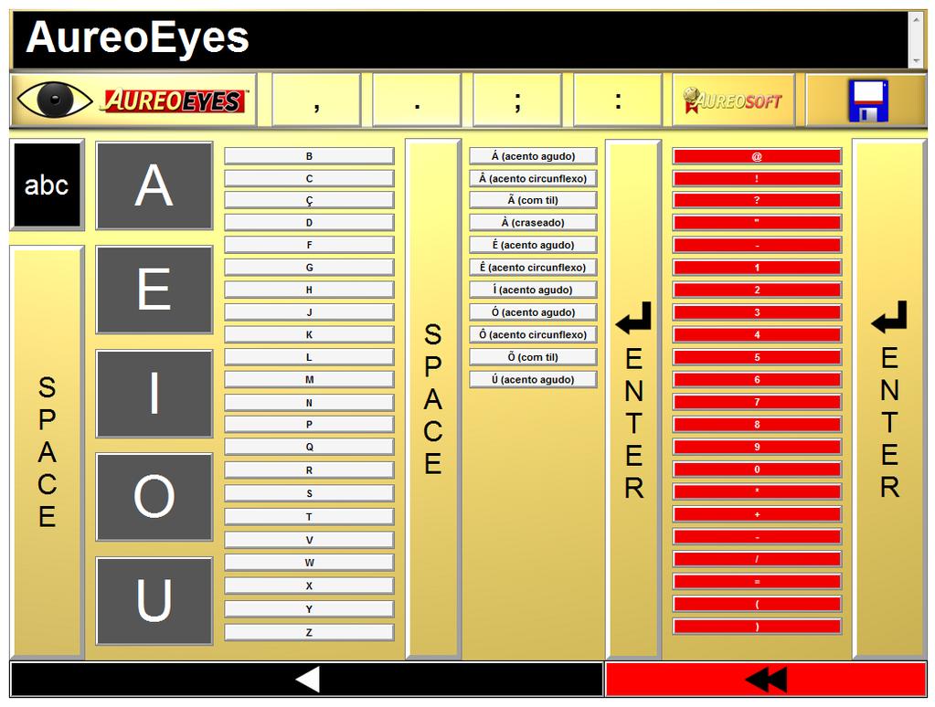 INTERFACE (PAINEL DE CONTROLE) Texto digitado Ler texto Sobre o programa Salvar