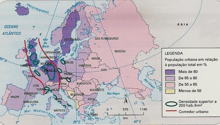 Mário Yoshida Observe o mapa Europa população urbana