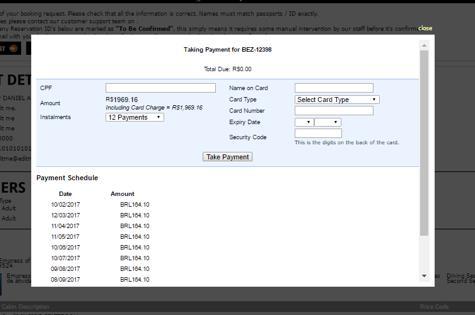 Efetuando pagamento Preencha todas as informações solicitadas, escolhendo o número de parcelas (Instalments), que