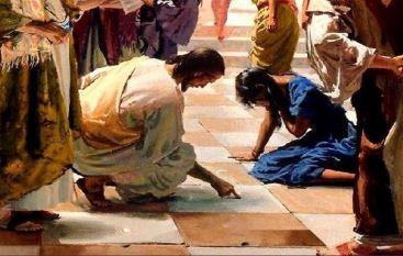 Abaixou-se novamente e continuou a escrever no chão. Os acusadores foram surpreendidos com a sábia resposta de Jesus, e foram se retirando desapontados.