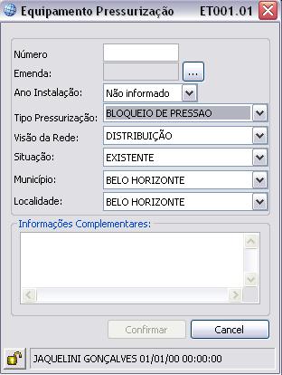 ENTIDADE 1 Clique em Equipamento Pressurização 2 Especifique o ponto inicial Em seguida, selecione no mapa um ponto para inclinação 3 Será exibido a tela Equipamento Pressurização