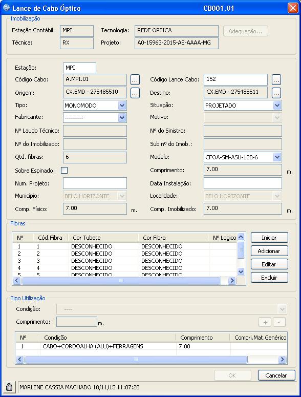 Utilizando Geosite Desktop 79 532 Os campos Nº do Imobilizado e Sub nº do Imobilizado, serão exibidos habilitados para preenchimento do usuário (Campos Obrigatórios) 6 Modelo e Fibras: Se o Lance de