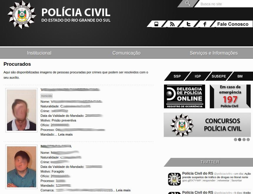 118 Figura 55 Site de pessoas procuradas pela Polícia Civil-RS 7.2.